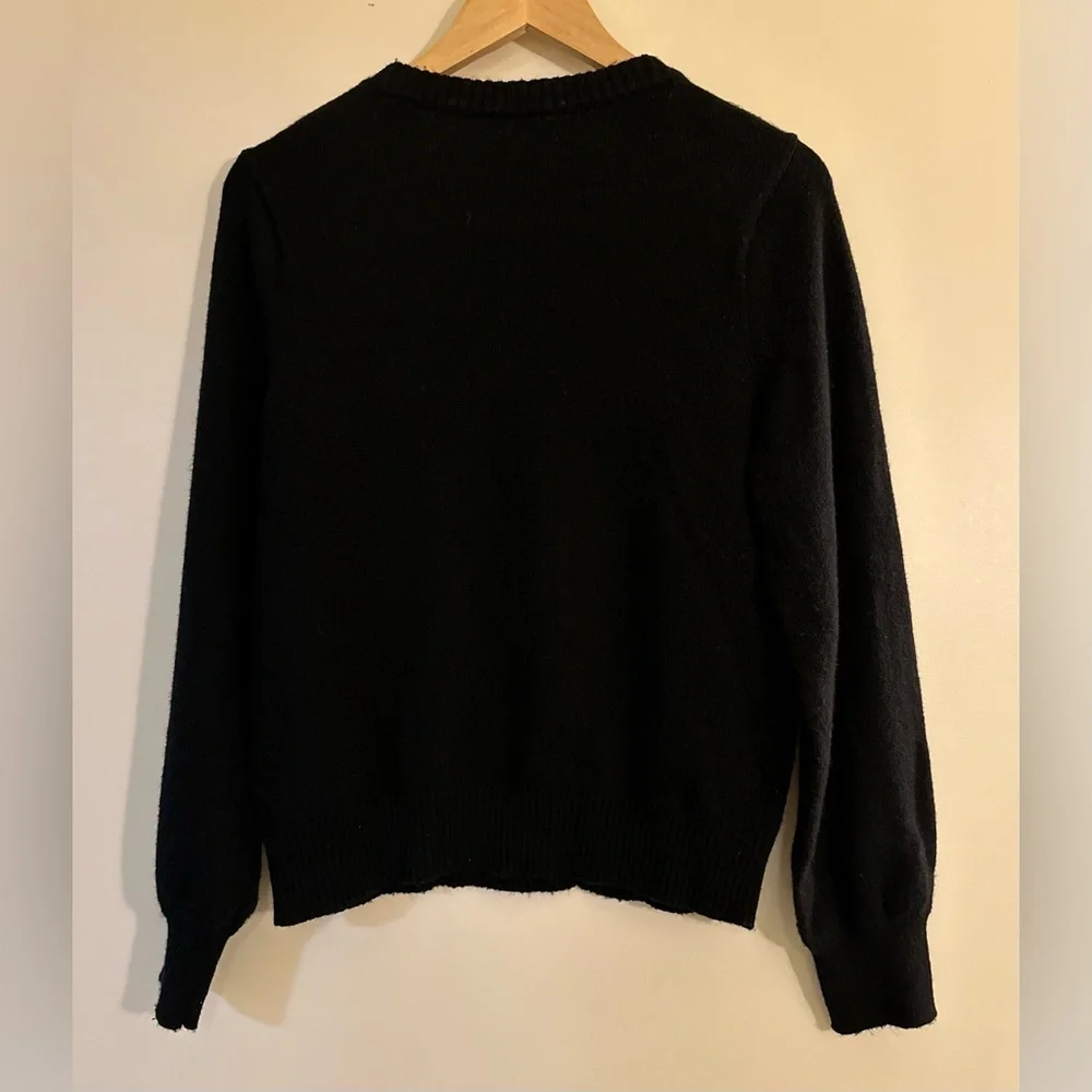 J. Crew Crewneck Sweater with Jeweled Buttons in Black. Size L